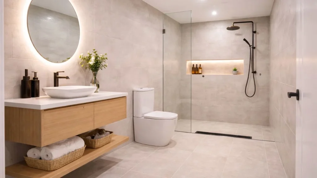 Linear Walk In Shower Along One Wall